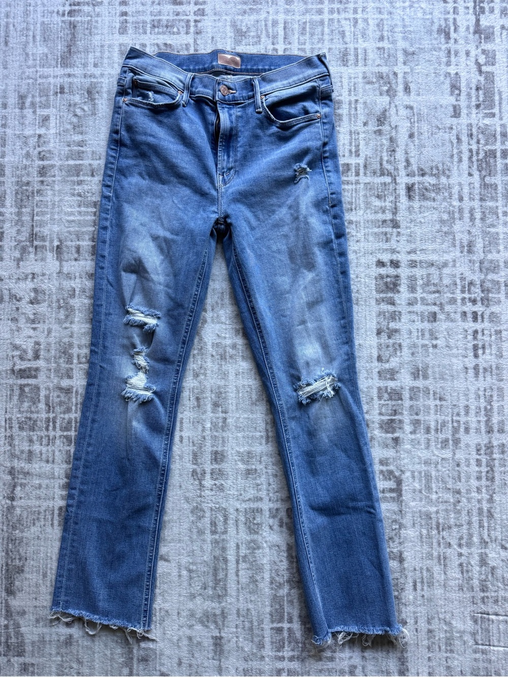MOTHER Women's Straight-Leg Distressed Jeans in Medium Blue